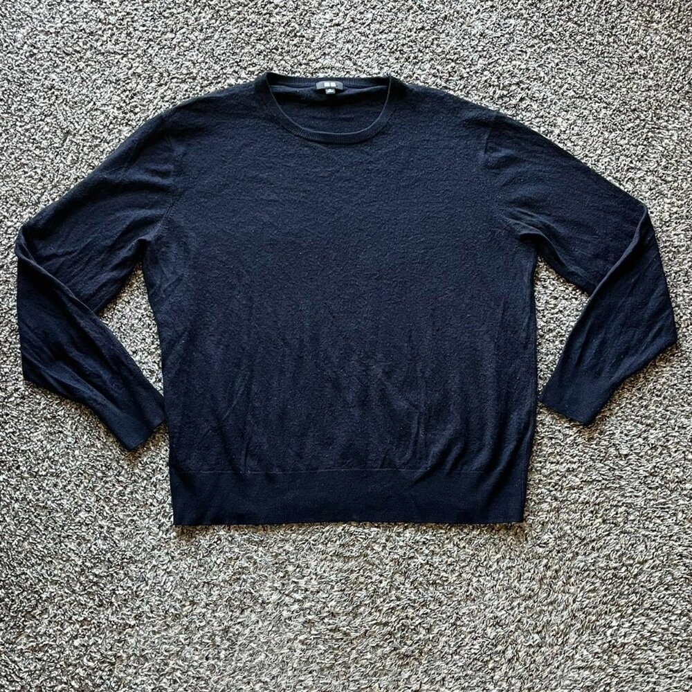 Uniqlo Navy Blue Long Sleeve 100% Wool Sweatshirt Men XL Spring Gorpcore Dadcore